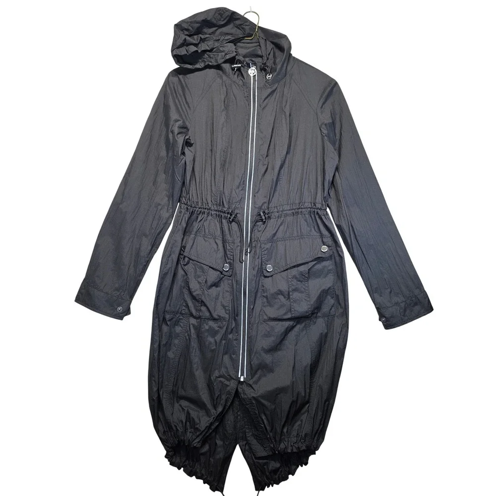 Michael Kors Womens Black Lightweight Hooded Anorak Jacket Bubble Hem Medium